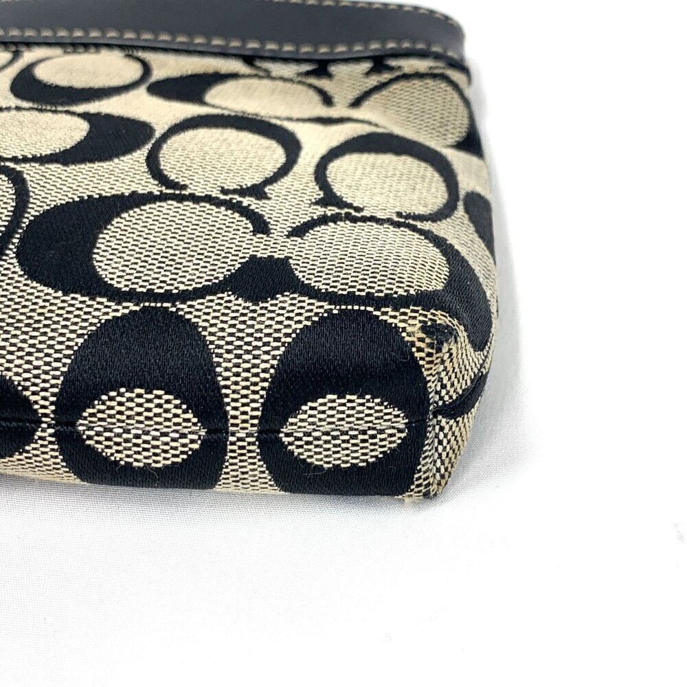 COACH Signature Pleated Wristlet Black & Grey Canvas & Leather 7" x 5" - Picture 5 of 9